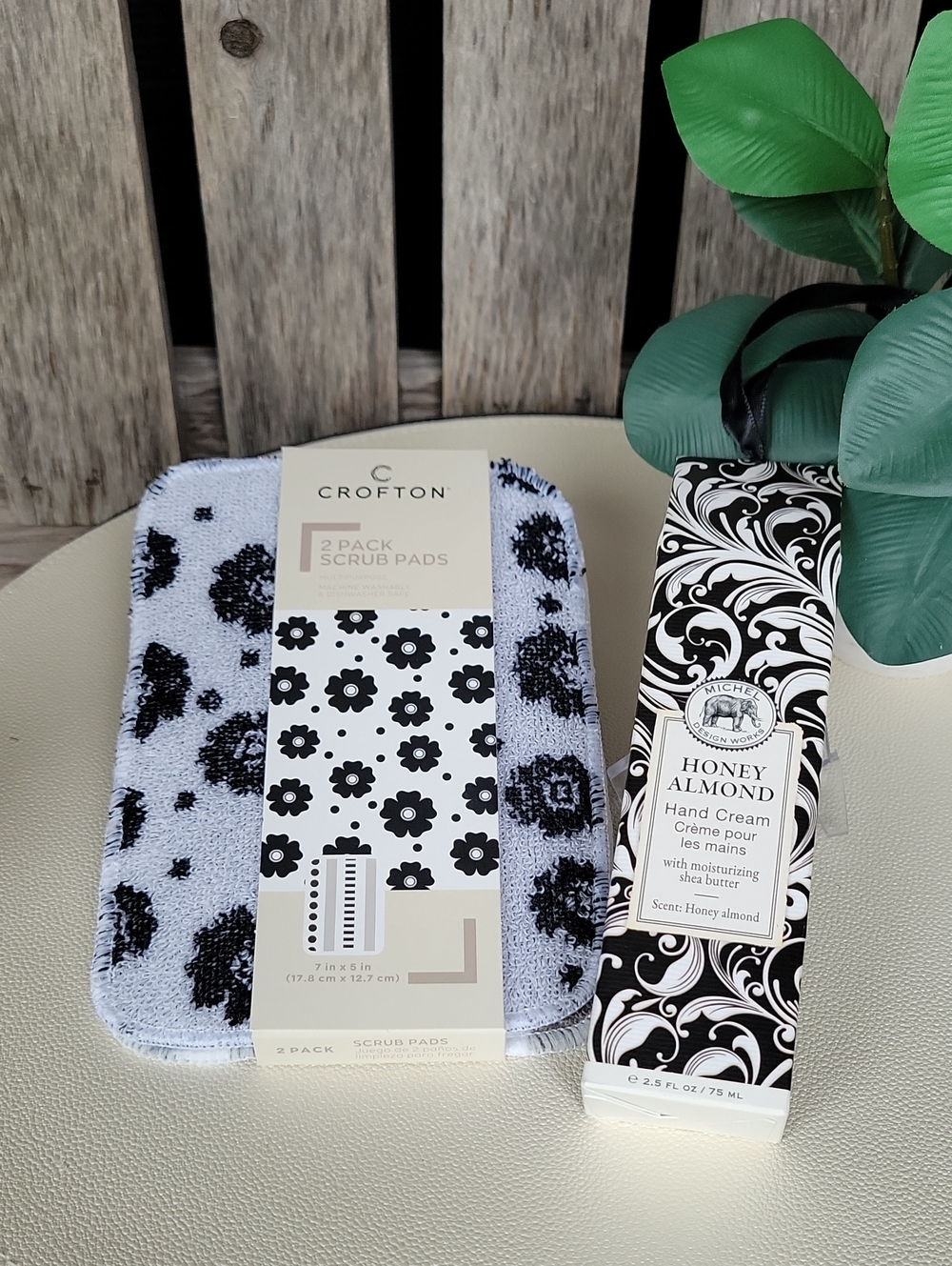 Crofton Black & White Floral Scrub Pads - 2 Pack & Honey Almond Hand Cream